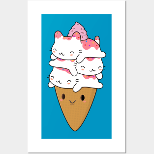 Cute Cat Ice Cream Cone T-Shirt Posters and Art